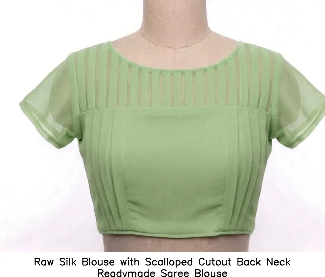 Raw Silk Blouse with Scalloped Cutout Back Neck Readymade Saree Blouse