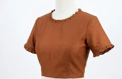 Designer Silk Crop Top Blouse | Ruffled Collar & Sleeve Pattern | Bridal Party Wear