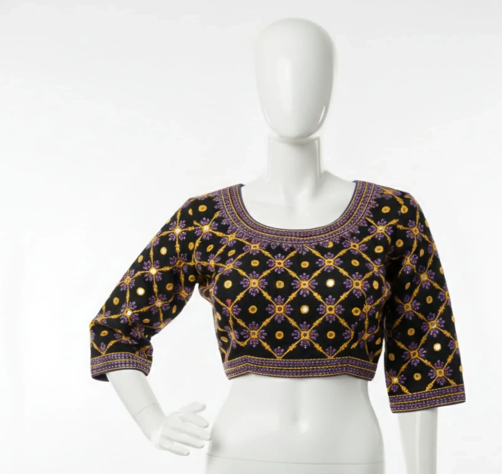 Grand Mirror Pattern Silk Blouse – Traditional Kutch Work Party Wear