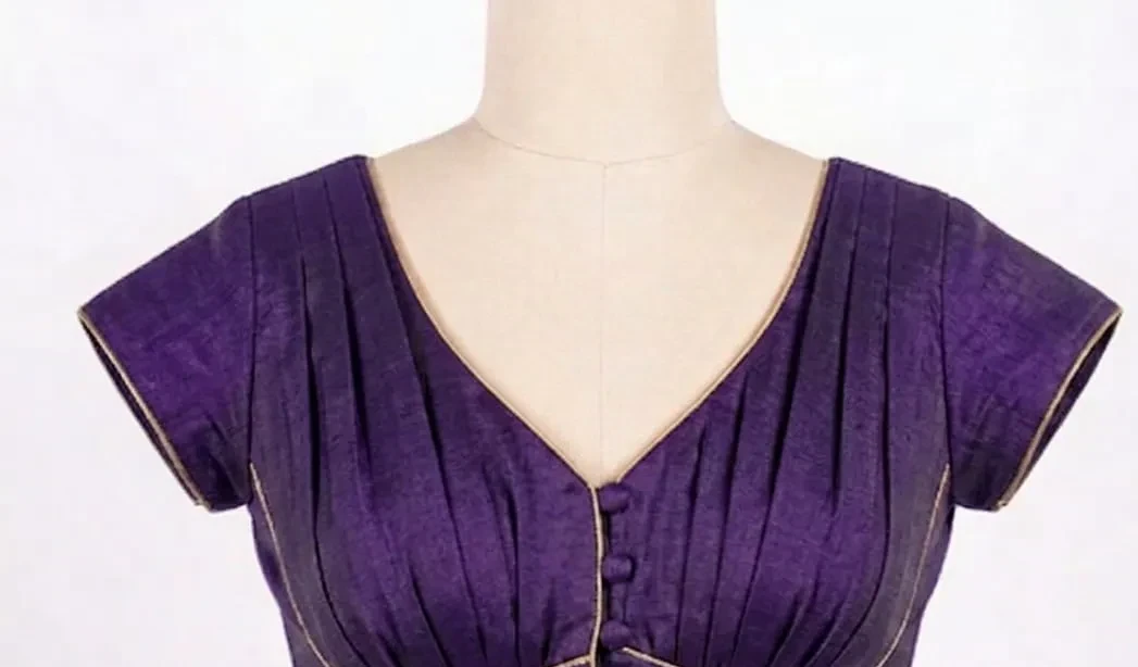 Readymade Saree Blouse – Pleated Front Open Silk Blouse