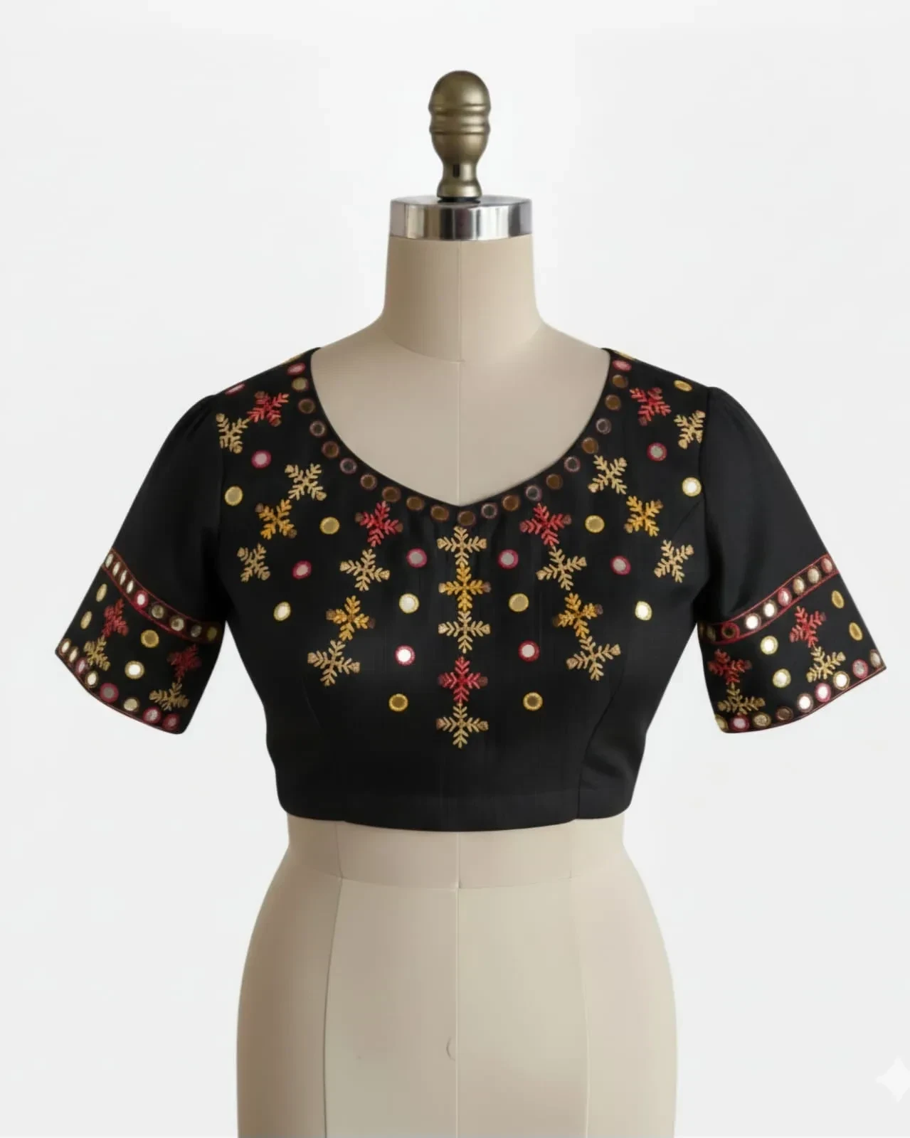 Premium Silk Cotton High Neck Kutch Work Blouse | Designer Multi-Thread Ready-to-Wear