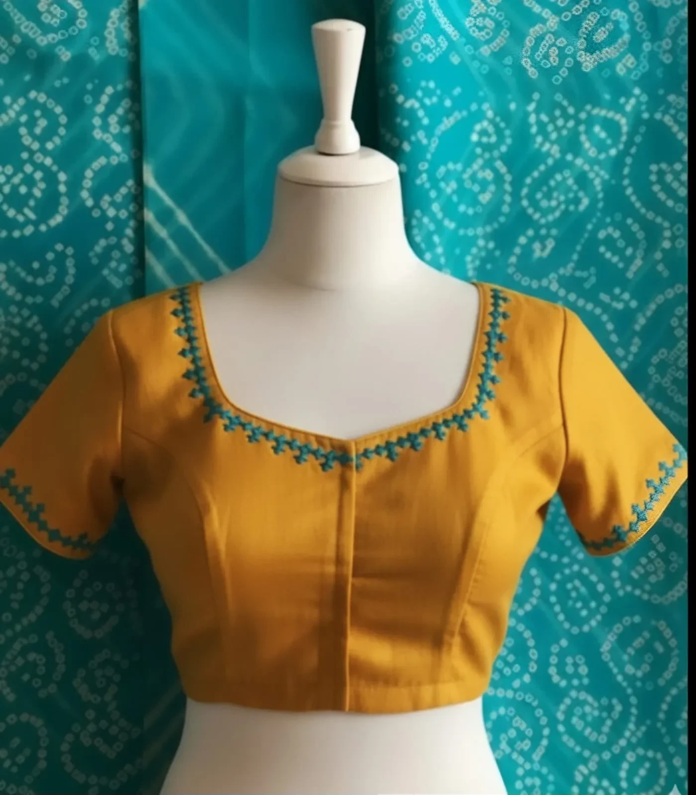 Exquisite Mustard Yellow Kutch Work Blouse  Ready-to-Wear Sweetheart Neck Statement Piece