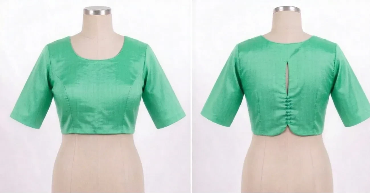 Raw Silk Readymade Saree Blouse with Back Potli Buttons  Keyhole Neck