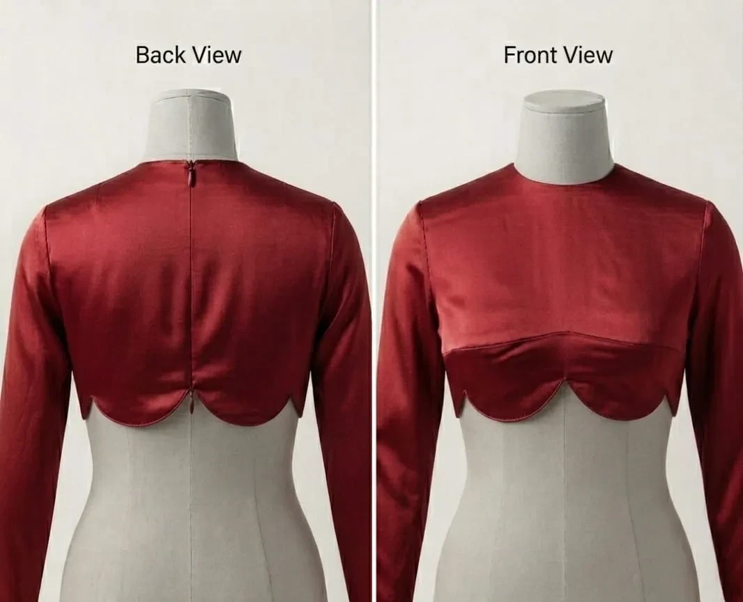 Rose Pink Scallop Cutwork Blouse – Modern High Neck Crop Top Style Full Sleeve Blouse