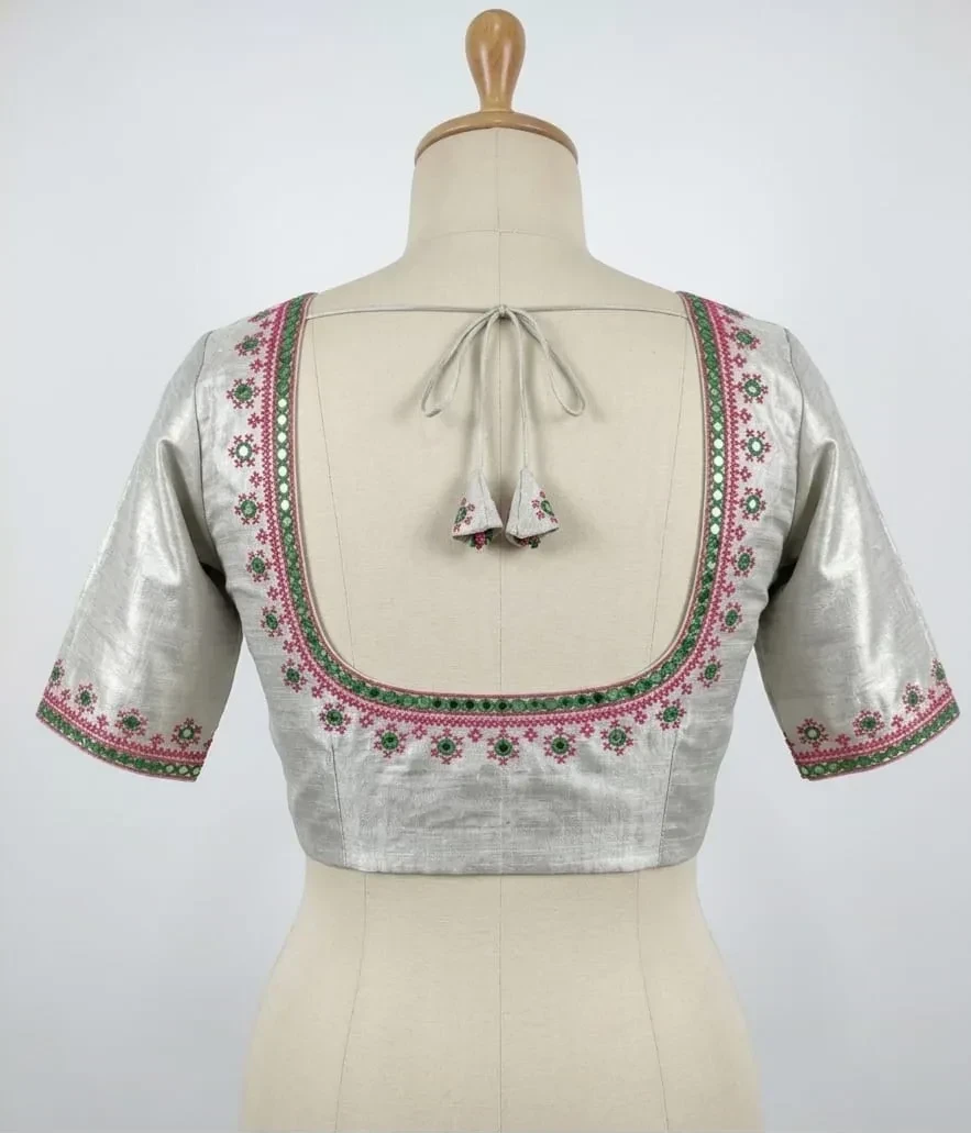 Readymade Embroidery Saree Blouse | Premium Silk Party Wear Blouse with Dori Tie-Back
