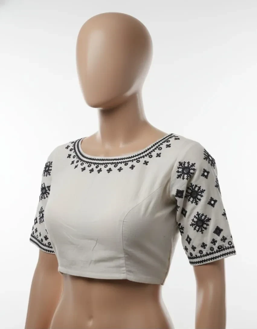 Buy Latest Boat Neck Kutch Work Silk Blouse Online - Affordable & Stylish