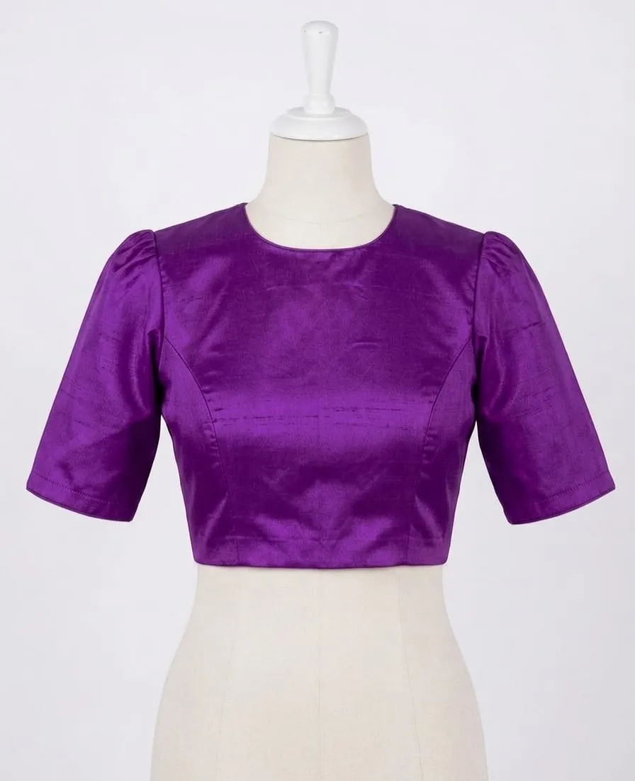 Classic Round Neck Blouse with Puff Sleeves - Image 2