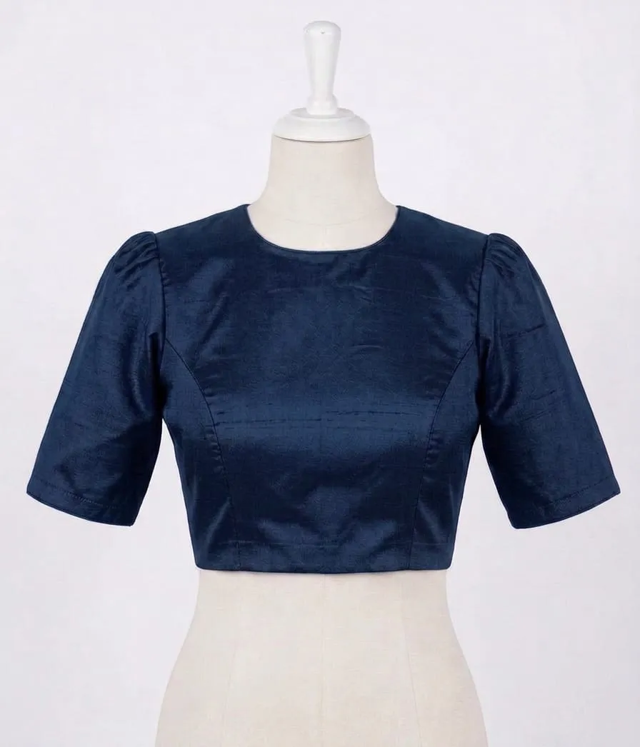 Classic Round Neck Blouse with Puff Sleeves - Image 3