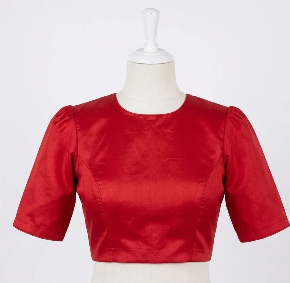 Classic Round Neck Blouse with Puff Sleeves - Image 5