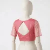 Designer Boat Neck Blouse with Sheer Puff Sleeves