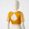 Designer Boat Neck Blouse with Sheer Puff Sleeves - Image 2