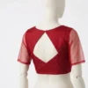 Designer Boat Neck Blouse with Sheer Puff Sleeves - Image 3