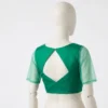 Designer Boat Neck Blouse with Sheer Puff Sleeves - Image 4
