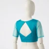 Designer Boat Neck Blouse with Sheer Puff Sleeves - Image 5