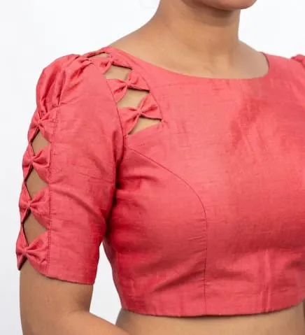 Designer Heart-Cutout Back Blouse with Bow Sleeve Detailing