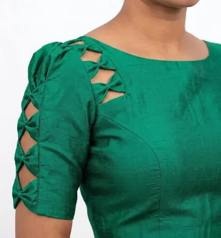 Designer Heart-Cutout Back Blouse with Bow Sleeve Detailing - Image 2