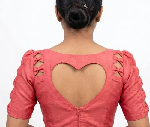 Designer Heart-Cutout Back Blouse with Bow Sleeve Detailing - Image 3