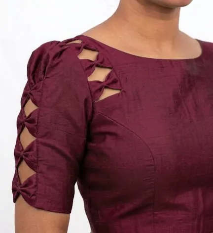 Designer Heart-Cutout Back Blouse with Bow Sleeve Detailing - Image 4