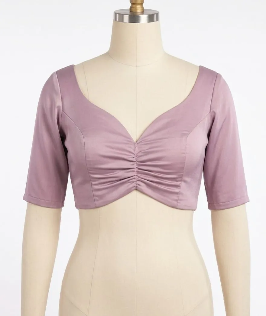 Mauve Satin Ruched Sweetheart Neck Blouse - Back Zip Designer Saree Blouse