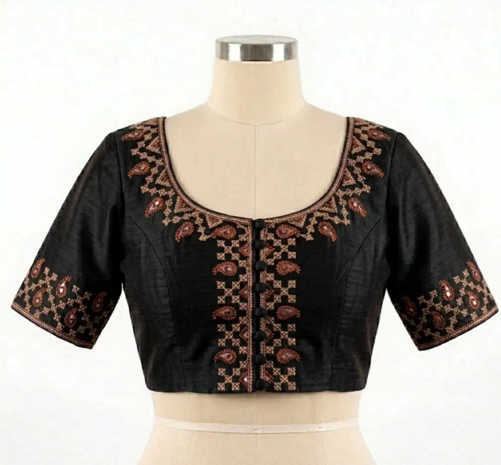 Premium Designer Silk Saree Blouse – Elegant Hand-Embroidered Festive Ethnic Wear