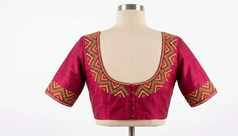 Ready-to-Wear Front Button Silk Blouse – Intricate Traditional Embroidery Ethnic Blouse
