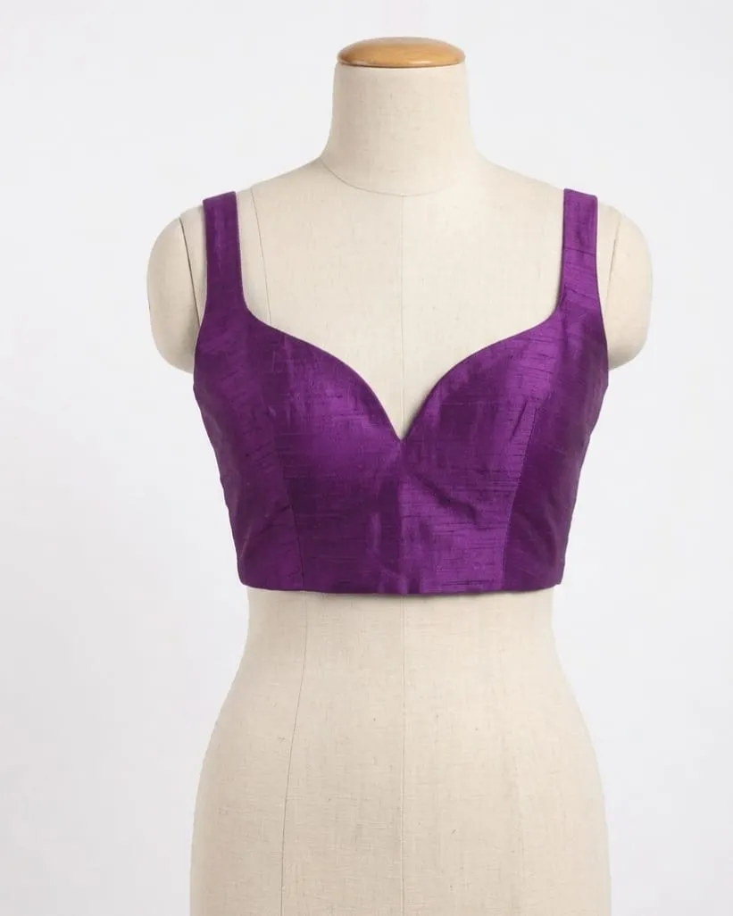 Sleeveless Raw Silk Bustier Blouse - Designer Saree Top for Women