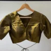 Antique Gold Metallic Shimmer Saree Blouse | Deep V-Neck Raw Silk Half Sleeve Party Wear Blouse