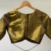 Antique Gold Metallic Shimmer Saree Blouse | Deep V-Neck Raw Silk Half Sleeve Party Wear Blouse - Image 2