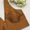 Bronze Brown Raw Silk Saree Blouse | Designer Deep V-Neck Sleeveless Party Wear Blouse for Women - Image 2