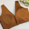 Bronze Brown Raw Silk Saree Blouse | Designer Deep V-Neck Sleeveless Party Wear Blouse for Women - Image 3