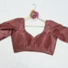 Brown Pleated Sleeve Saree Blouse | Readymade V-Neck Choli