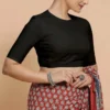 Classic Black Silk Blouse for Saree | Party Wear Ethnic Top with Back Keyhole - Image 2