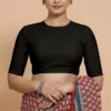 Classic Black Silk Blouse for Saree | Party Wear Ethnic Top with Back Keyhole - Image 4