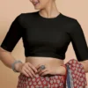 Classic Black Silk Blouse for Saree | Party Wear Ethnic Top with Back Keyhole - Image 5