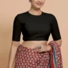 Classic Black Silk Blouse for Saree | Party Wear Ethnic Top with Back Keyhole - Image 6