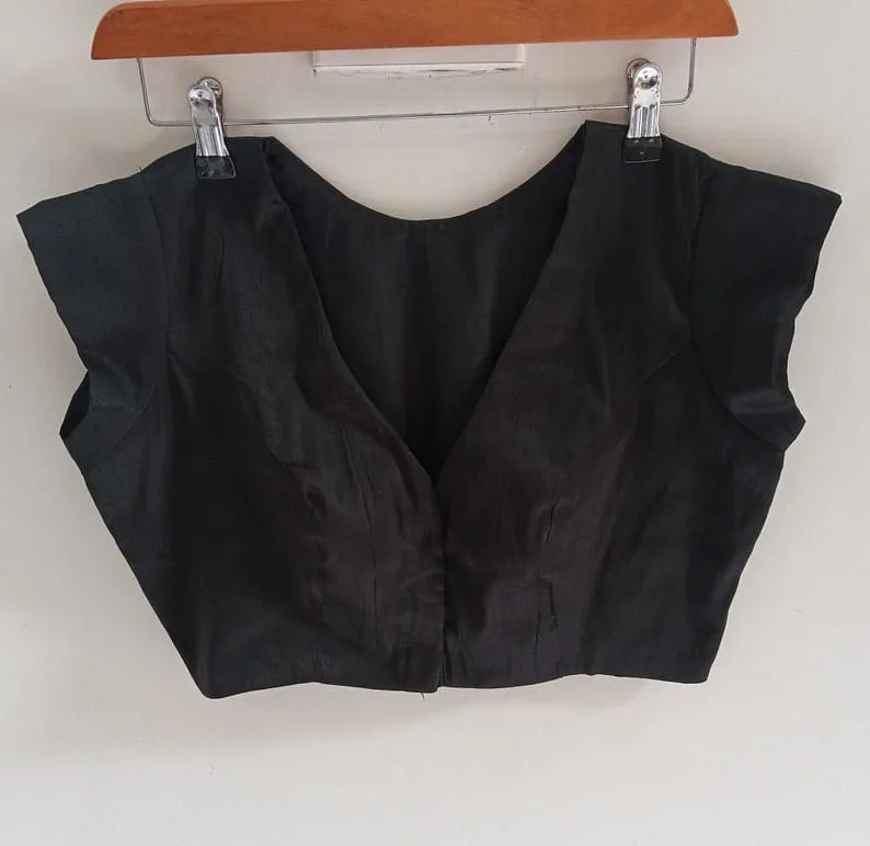 Classic Black Sleeveless Blouse in Premium Raw Silk | Modern Ethnic Wear for Women