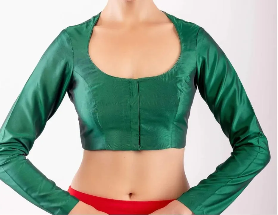 Classic Plain Green Silk Blouse | Elegant Ethnic Wear for Sarees