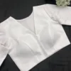 Classic White Raw Silk Blouse – Premium Readymade Saree Blouse with Elbow Sleeves