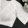 Classic White Raw Silk Blouse – Premium Readymade Saree Blouse with Elbow Sleeves - Image 2