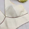 Cream Raw Silk Saree Blouse with Maroon Piping | Designer Deep V-Neck Sleeveless Party Wear Blouse - Image 2