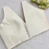 Cream Raw Silk Saree Blouse with Maroon Piping | Designer Deep V-Neck Sleeveless Party Wear Blouse - Image 3