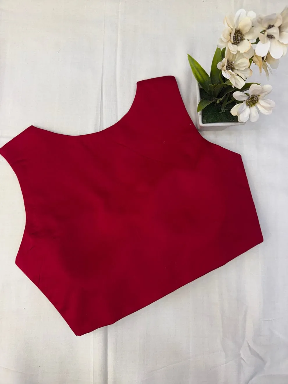 Crimson Red Raw Silk Sleeveless Blouse – Premium Readymade Saree Blouse