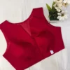 Crimson Red Raw Silk Sleeveless Blouse – Premium Readymade Saree Blouse - Image 2
