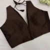 Dark Brown Silk Saree Blouse | Deep V-Neck Readymade Blouse