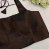 Dark Brown Silk Saree Blouse | Sleeveless Square Neck Readymade Blouse - Image 2