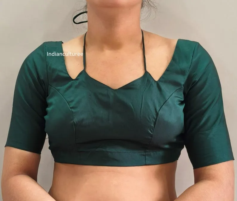 Dark Green Designer Saree Blouse | Readymade Back Tie-Up Ethnic Choli