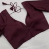 Deep Maroon Silk Saree Blouse | Padded V-Neck Readymade Blouse - Image 3