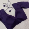 Deep Purple Raw Silk Saree Blouse | Designer Deep V-Neck Half Sleeve Party Wear Blouse with Back Tie - Image 2