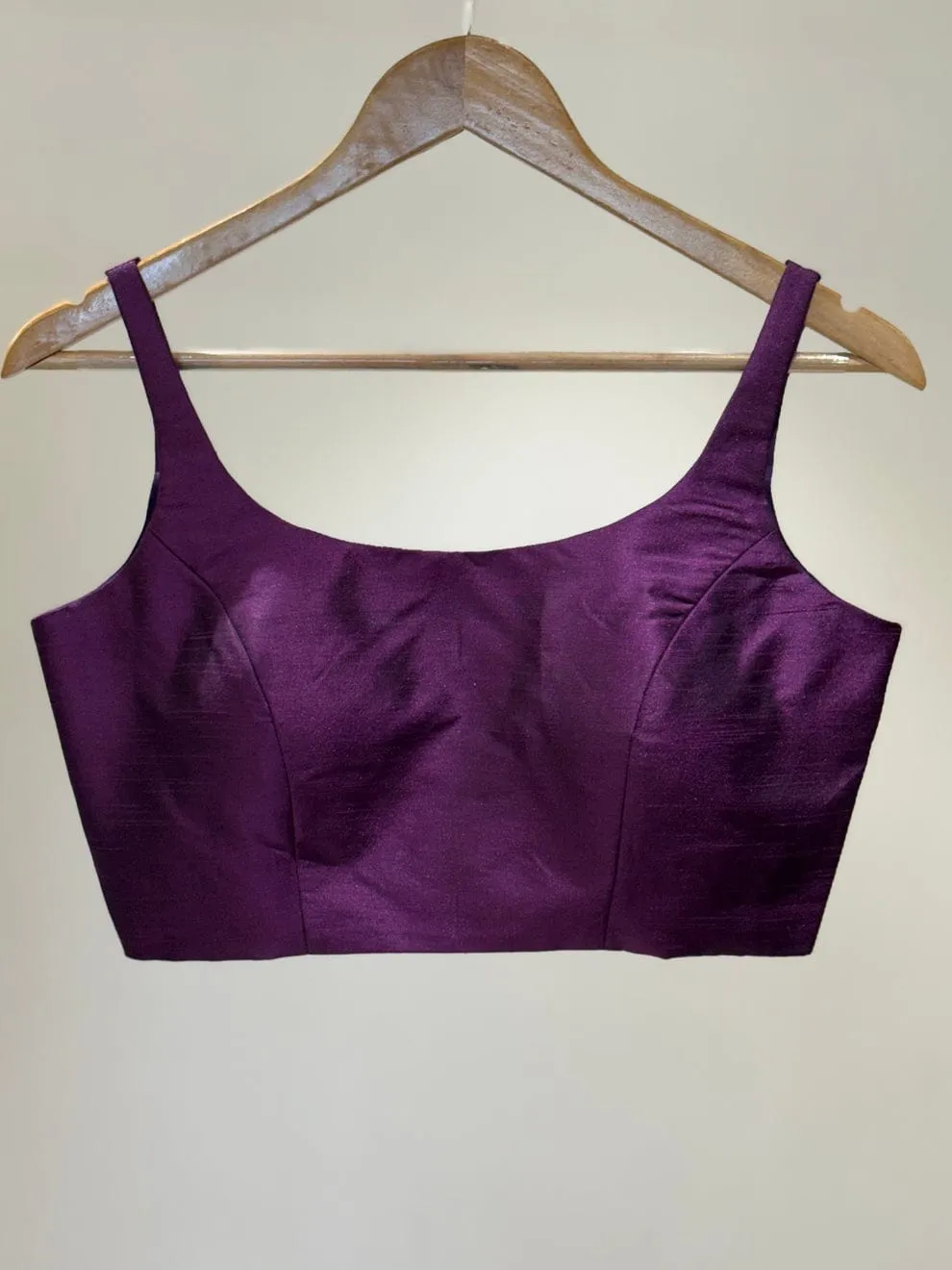 Deep Purple Raw Silk Saree Blouse | Sleeveless Square Neck Readymade Blouse