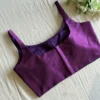 Deep Purple Raw Silk Saree Blouse | Sleeveless Square Neck Readymade Blouse - Image 2